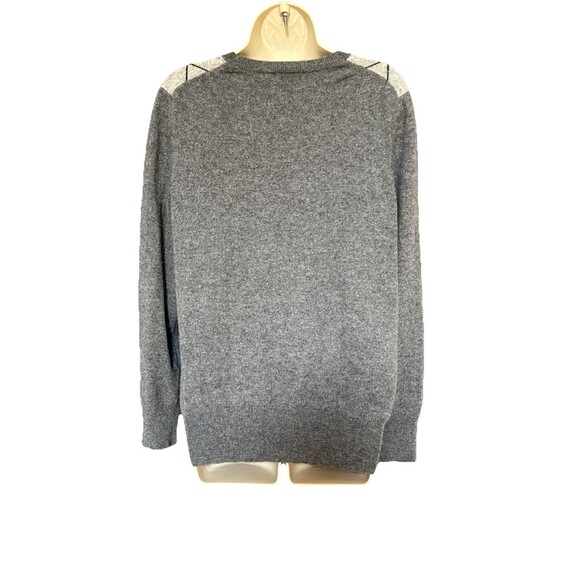 Burberry London Size Large Cashmere Classic Argyle Gray V-Neck Sweater Logo - Picture 2 of 12